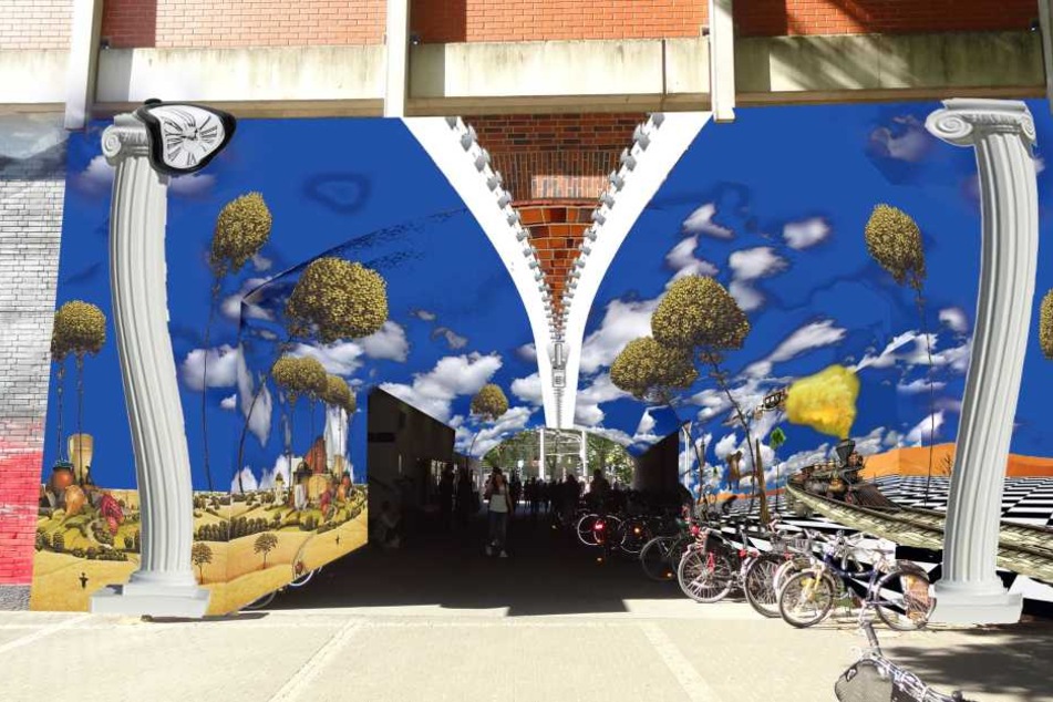 So sieht die Visualisierung des fertigen Kunstwerks am Bahnhof in Köln-Ehrenfeld aus.