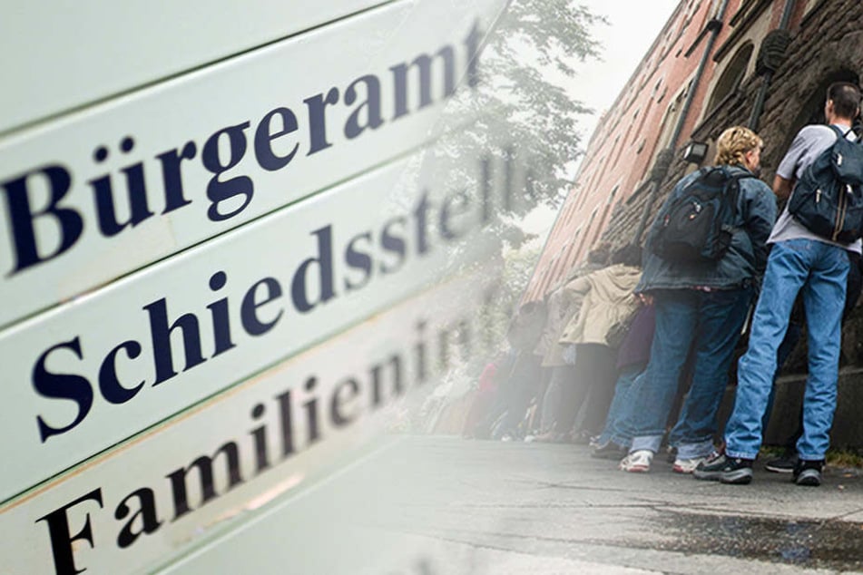 Normales Bild in Berlin: Am Bürgeramt in der Sonnenallee hat sich eine lange Schlange gebildet. Der Personalnotstand zwingt Kunden zu erheblichen Wartezeiten. (Bildmontage)