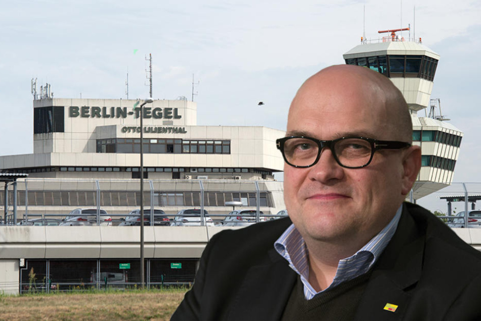 Vereinschef Lars Lindemann (46, FDP) will auch in Brandenburg einen Volksentscheid zum Flughafen Tegel. (Bildmontage)