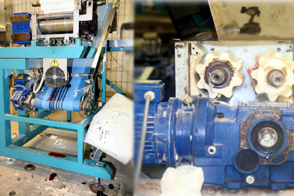 Die Arbeitsmaschine war nach dem Unfall mit Blut verschmiert.