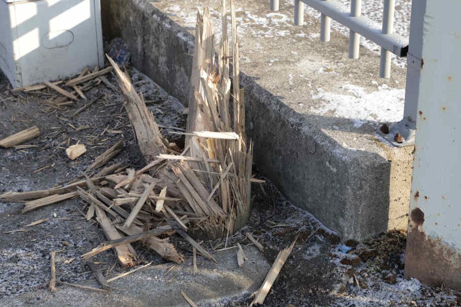 Der Mast war offenbar durch die Kälte geborsten.