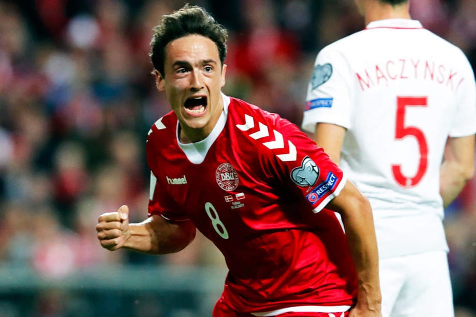 Thomas Delaney jubelt über ein Tor für die dänische Nationalmannschaft.