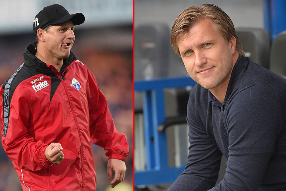 Paderborns Erfolgsduo: Trainer Steffen Baumgart (45, li.) und Sportchef Markus Krösche (36, re.).