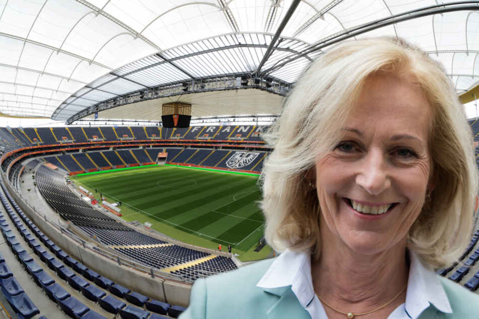 Bernadette Weyland will die Commerzbank Arena an den Bundesliga-Klub Eintracht Frankfurt verkaufen. (Fotomontage)