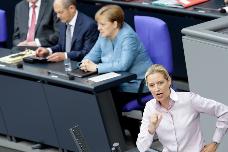 Alice Weidel (vorne rechts) forderte den Rücktritt von Bundeskanzlerin Angela Merkel.
