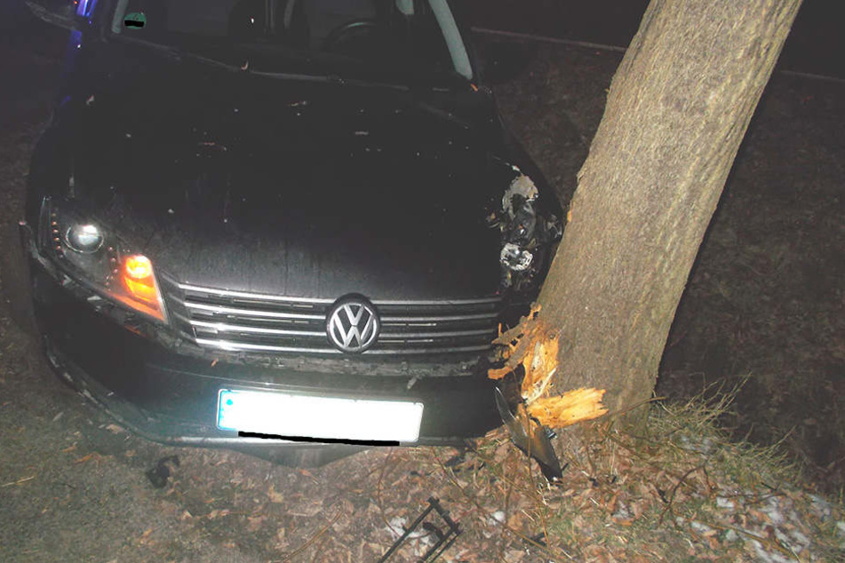 Der VW Passat überfuhr erst einen Graben und krachte dann gegen einen Straßenbaum.