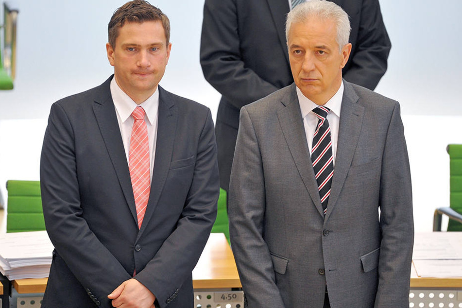 Martin Dulig (42, SPD, l.) und Stanislaw Tillich (57, CDU, r.) sehen die Umfrageergebnisse als Weckruf.