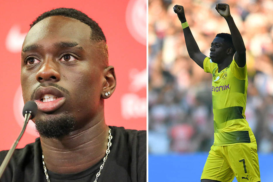 Jean-Kevin Augustin (l.), Neuzugang von Paris Saint-Germain, wurde ein Wechsel in die Bundesliga von BVB-Star Ousmane Dembele (r.) schmackhaft gemacht.