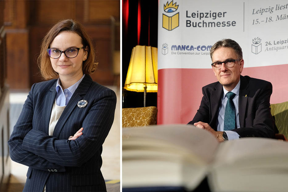 Luminita Corneanu (l.) ist Programmdirektorin zum Schwerpunkt Rumänien auf der Buchmesse, Oliver Zille (r.) der Direktor der gesamten Veranstaltung.