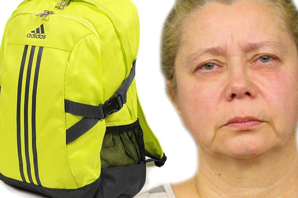 Die Bildmontage zeigt die Tatverdächtige und das Aussehen des gesuchten Rucksacks.