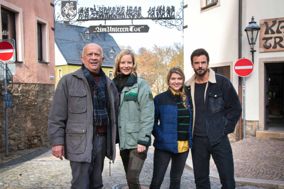 Die Stars aus dem Erzgebirgskrimi: Erich Fichtner, Teresa Weißbach,Lara Mandoki und Stephan Luca.