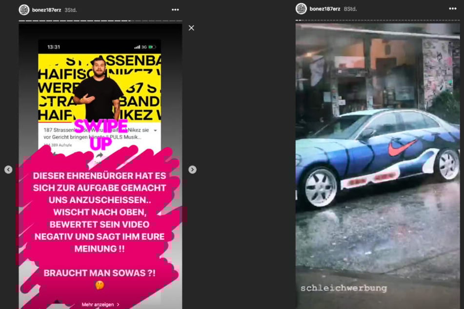 Bonez MC reagierte auf Instagram sichtbar verärgert auf den Vorwurf der Schleichwerbung.