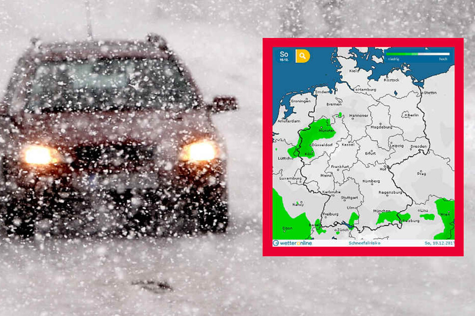 Für den Sonntag sagt wetteronline.de (Grafik) für fast ganz Deutschland erhöhtes Schneefallrisiko voraus.