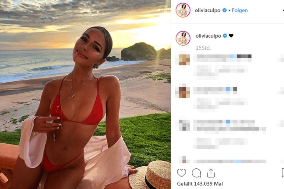 Traumhaft knackige Kurven vor malerischer Strand-Kulisse: Olivia Culpo super-sexy im engen Bikini vor einem Sonnenuntergang.