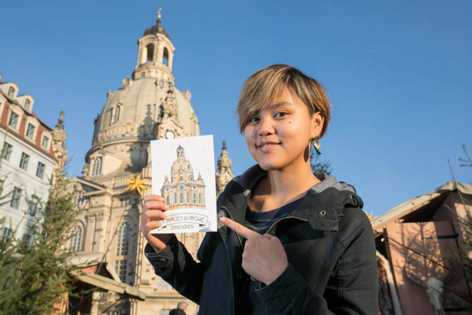 Innerhalb von 30 Minuten malte Dao Ngoc Mai (25) die Frauenkirche als
Doodle-Comic.