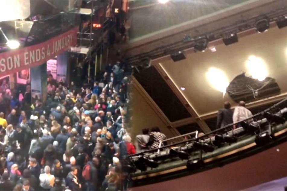 Nachdem sich Teile der Deckenverkleidung (rechts) lösten, musste das Theater evakuiert werden.