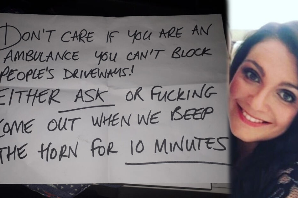 Diesen bösen Brief erhielt Lauren Wheeler, weil ihr Rettungswagen eine Einfahrt zuparkte.