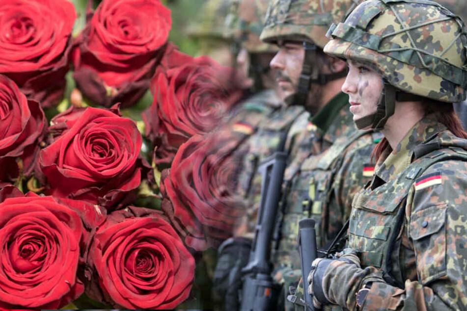 Mit Nelken und Rosen wirbt die Bundeswehr um Frauen. (Bildmontage)