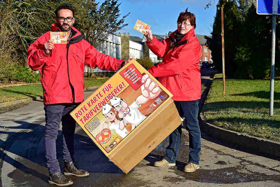 Die Gewerkschafts-Sekretäre Thomas Lissner (37) und Ute Leibner (60) fordern von Chemnitzer Bäckereien höhere Löhne.