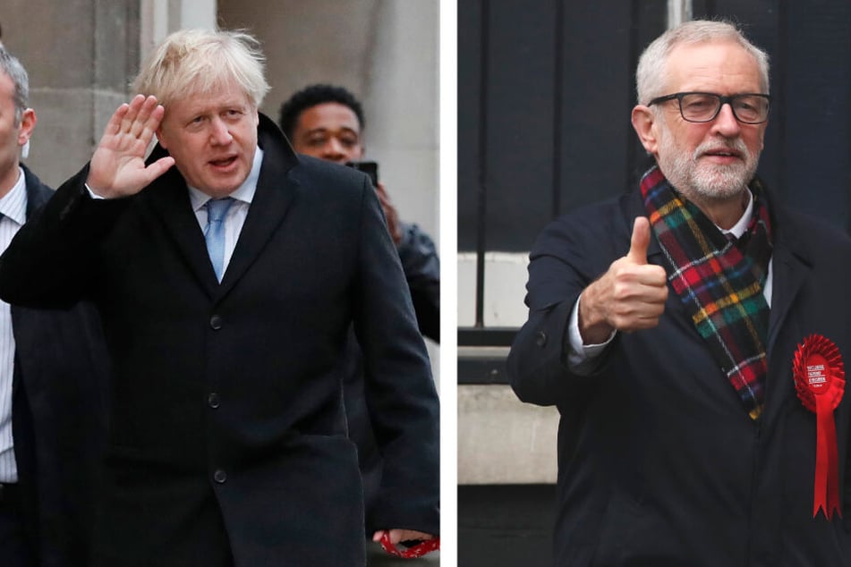 Premierminister Boris Johnson von der Conservative Party und rechts seinen Herausforderer Jeremy Corbyn, Vorsitzender der Labour Party begaben sich am Donnerstag zum Wahllokal.