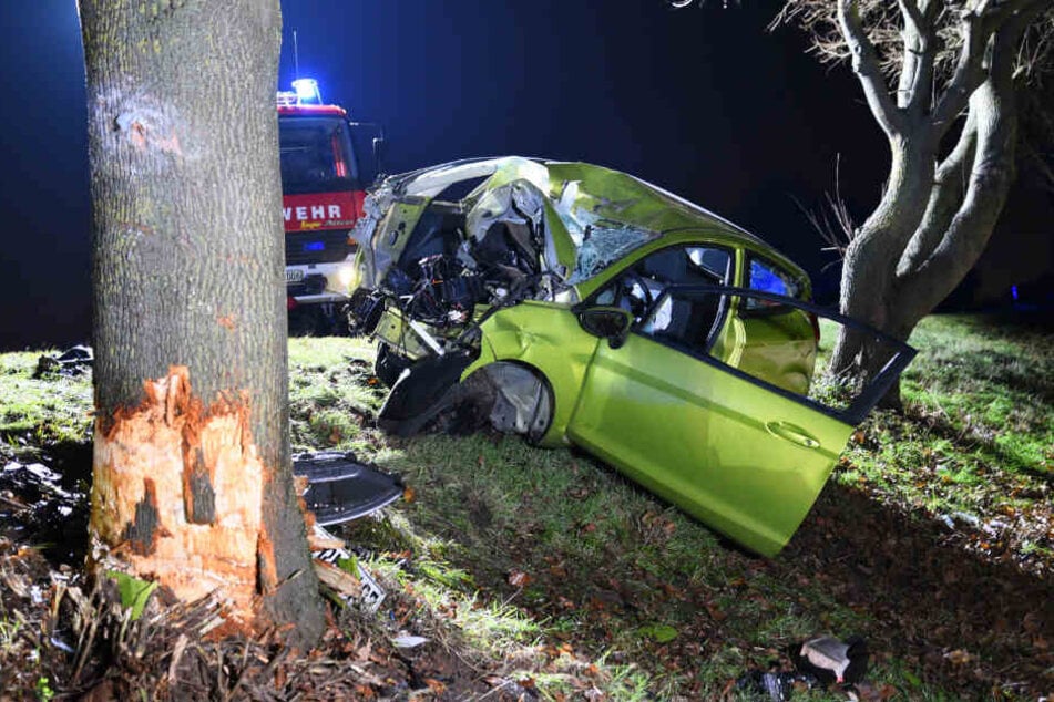 Das Auto prallte gegen einen Baum.