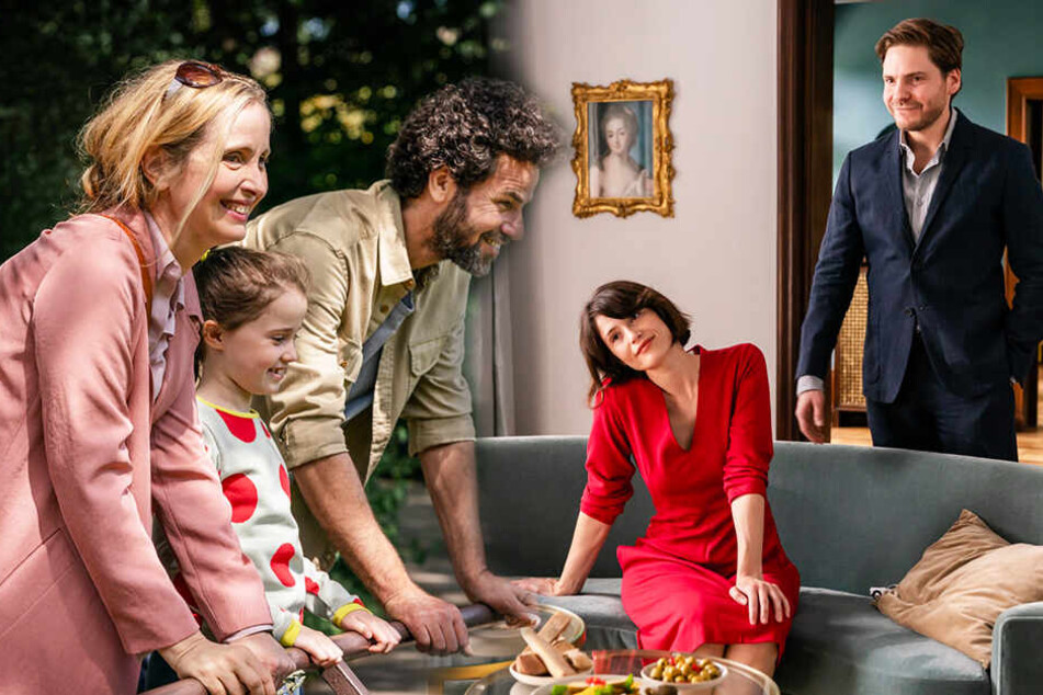 Isabelle Perrault (l., Julie Delpy), Zoe (Sophia Ally) und ihr neuer Freund Akil Keser (M., Saleh Bakri). Isabelle sucht bei Dr. Thomas Fischer (r., Daniel Brühl) und dessen Frau Laura (Zweite von rechts; Gemma Arterton) in Moskau nach einer Lösung.