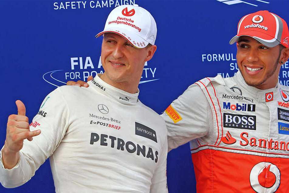 Zwei Formel-1-Champions unter sich: Michael Schumacher (l.) und Lewis Hamilton.