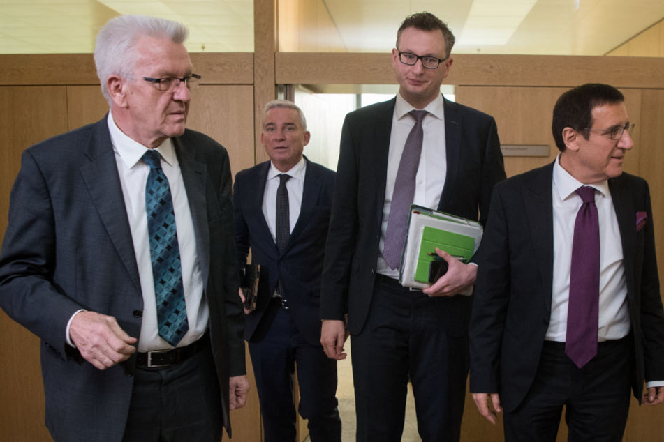 Spitzentreffen am Mittwoch (v.l.): Ministerpräsident Winfried Kretschmann (Grüne), Innenminister Thomas Strobl (CDU), Grünen-Fraktionsvorsitzender Andreas Schwarz und CDU-Fraktionsvorsitzender Wolfgang Reinhart.