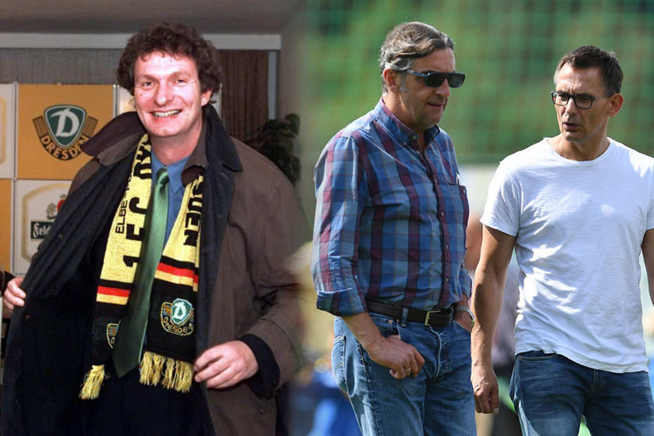 Kölmel in den 90er Jahren bei Dynamo (l.) und die beiden Geschäftsführer von Dynamo, Ralf Minge (Mitte) und Michael Born.