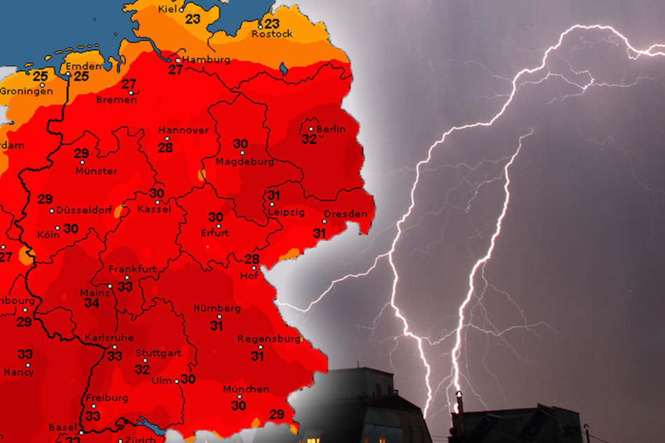Auch am Dienstag klettern die Temperaturen wieder über 30 Grad. Am Nachmittag sind Gewitter möglich.