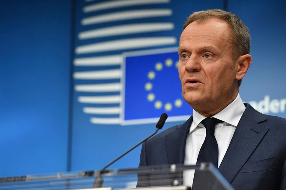 Donald Tusk, Präsident des EU-Rats, spricht am 23.02.2018 in Brüssel bei einer Pressekonferenz nach einem Sondergipfel der EU-Staats- und Regierungschefs.