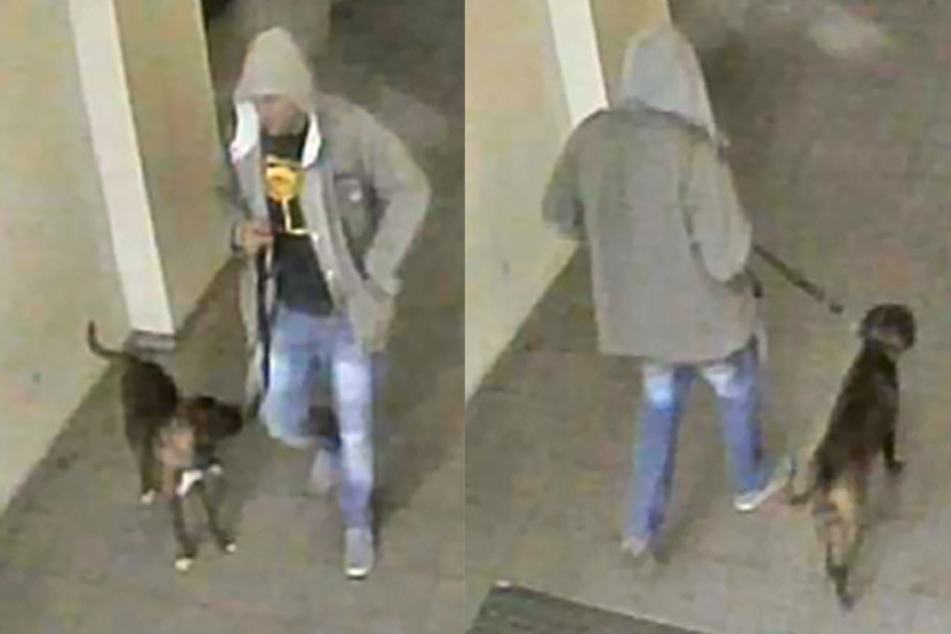 Die Polizei sucht diesen Mann mit Hund.