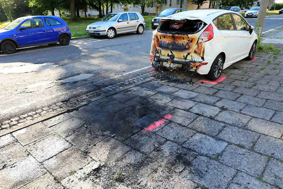 Ein davor parkender Ford Fiesta wurde durch die Flammen stark beschädigt.