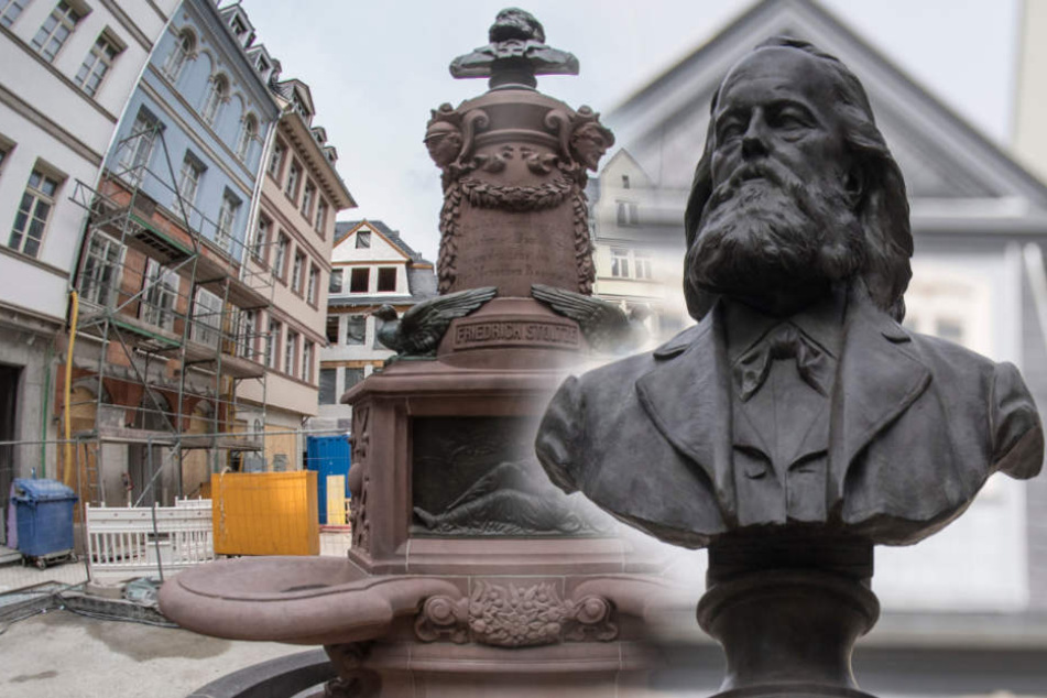 Nach erfolgreicher Restauration, endlich wieder auf seinem angestammten Platz: Der Friedrich-Stoltze-Brunnen.