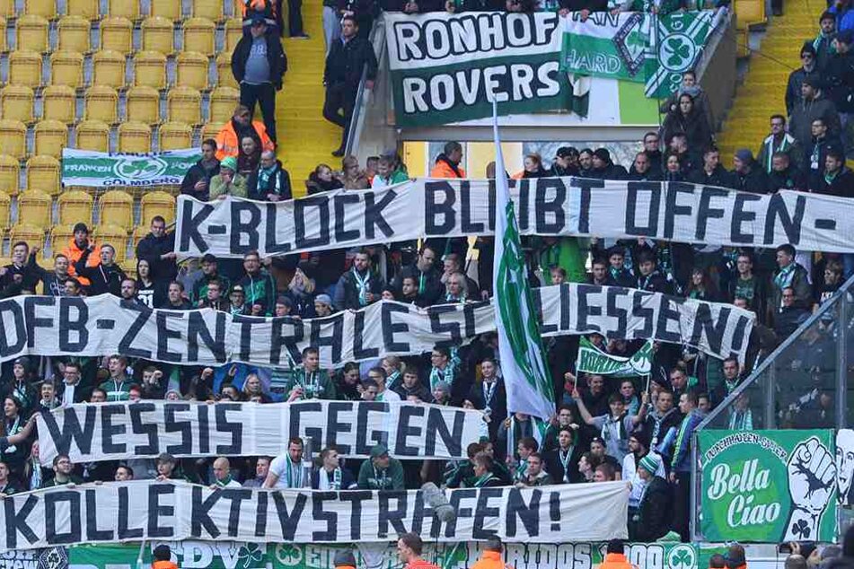 Mit diesem Spruchband solidarisierten sich die Fürth-Fans mit Dynamo.