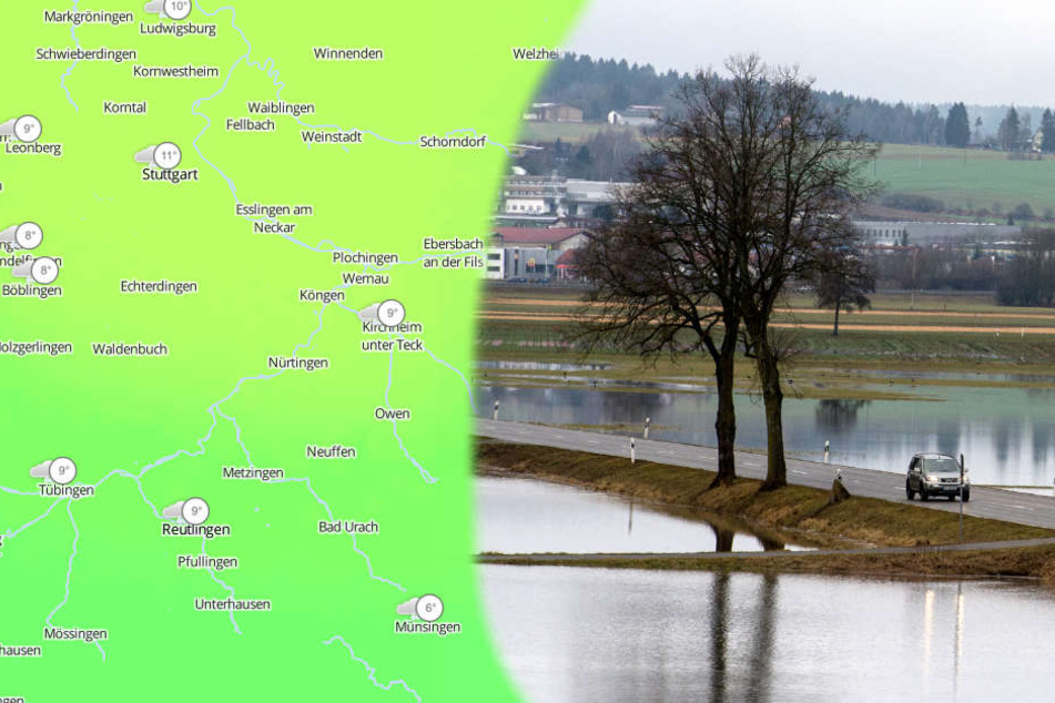 Im Schwarzwald, auf der Schwäbischen Alb und in Oberschwaben könnte es zu Hochwasser kommen, wie man es nur alle 20 Jahre sieht. (Fotomontage/Symbolbild)