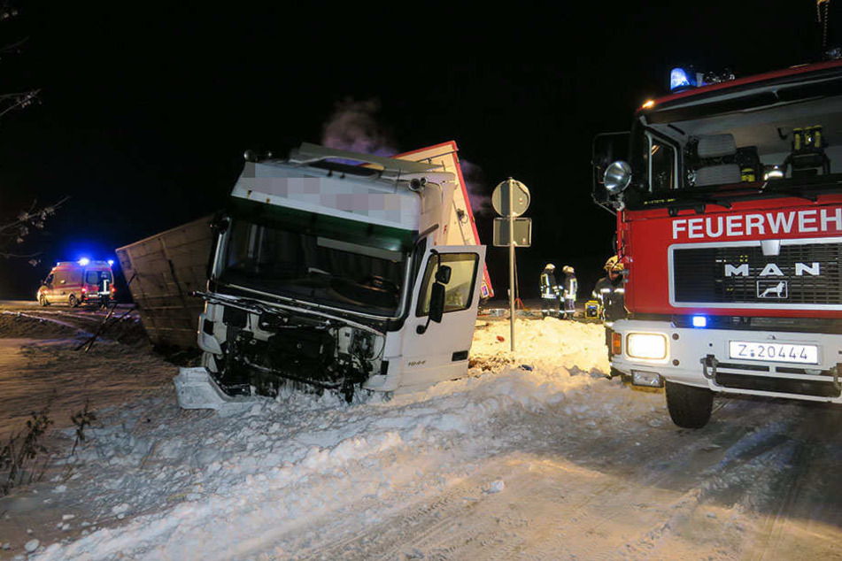 Der Viehtransport kippte bei dem Zusammenstoß um.
