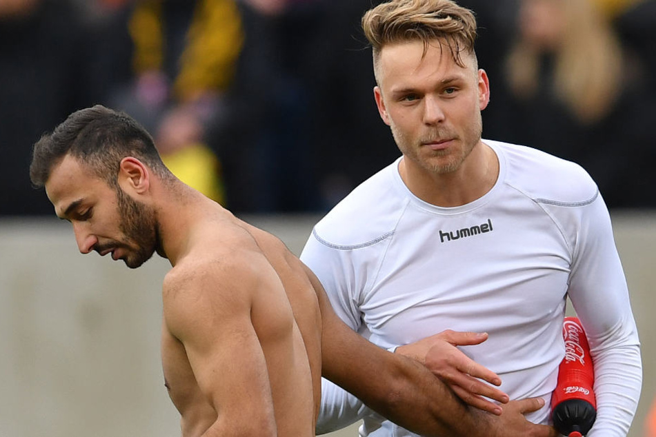 Franke (re.) nach dem Spiel Dynamo gegen Greuther Fürth in der vergangenen Saison.