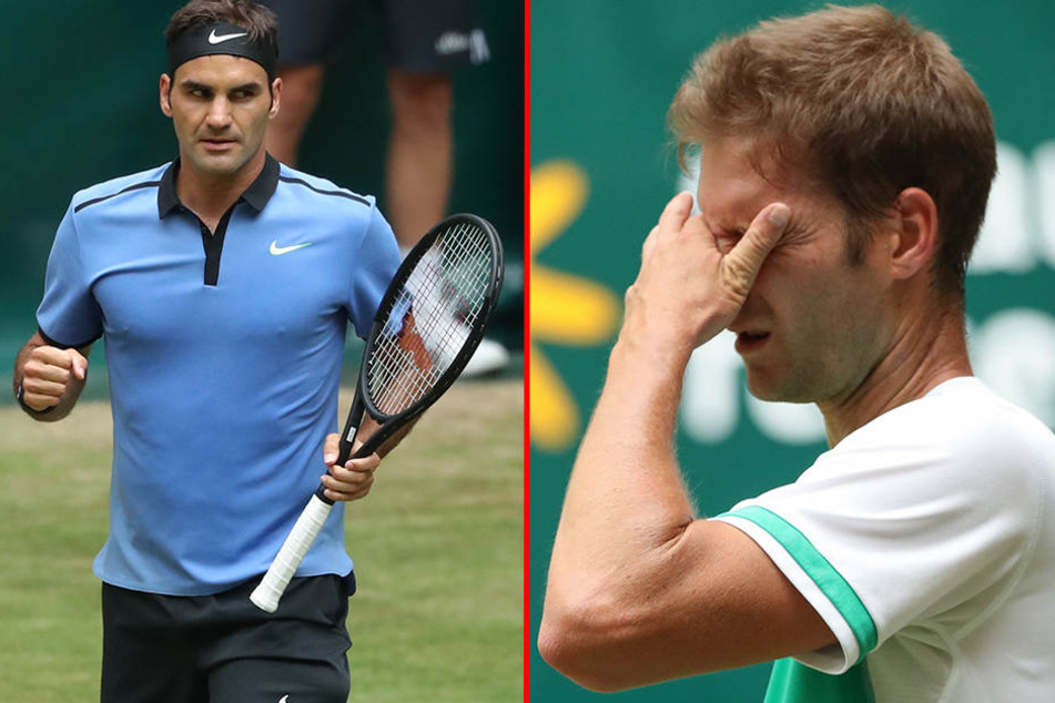Während Roger Federer (l.) im Halbfinale steht, ist Titelverteidiger Florian Mayer sichtlich enttäuscht.