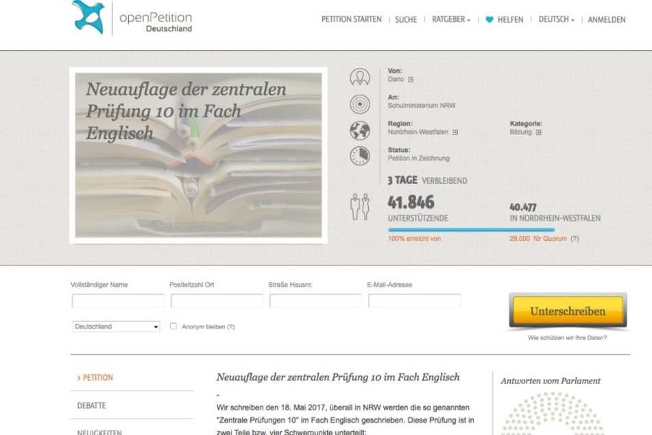 Dario Schramm hat eine Online-Petition gestartet und schon ordentlich Zuspruch.