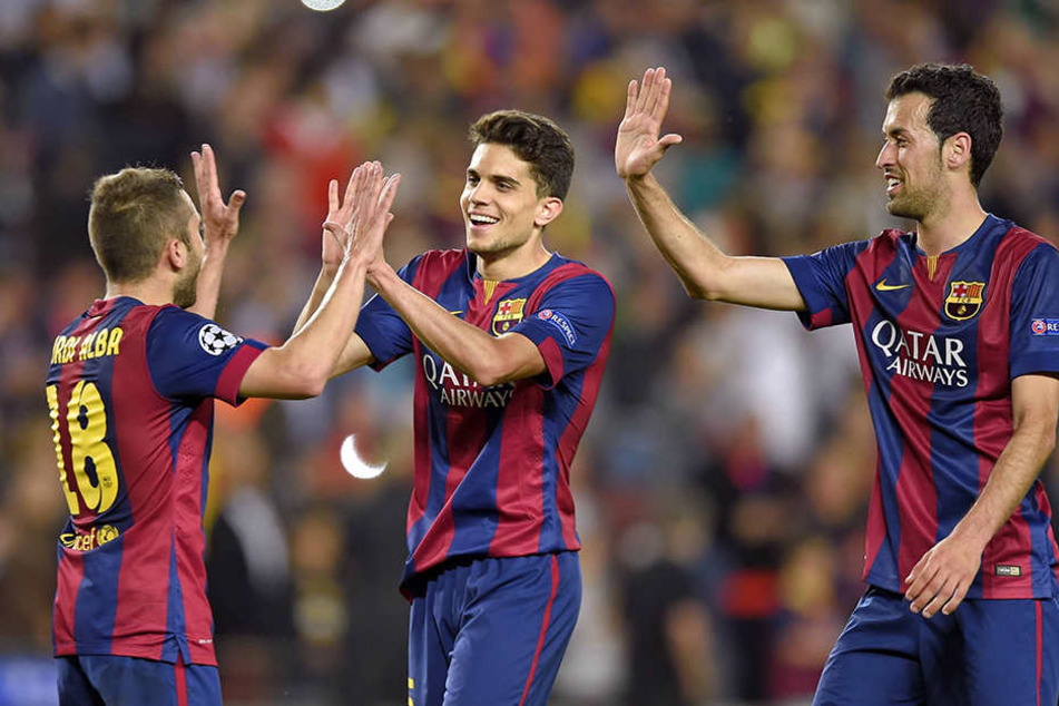 Alba, Bartra und Busquets (v.l.) gemeinsam im Trikot des FC Barcelona.