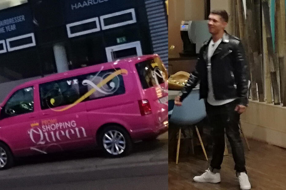 Erwischt vorm Penck-Hotel: Der Shopping-Bus. Joey bei Dreharbeiten Im Friseursalon.