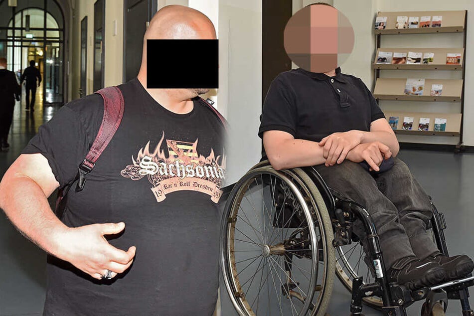 Bewährungsbrecher Robert K. (30, links) erschien im T-Shirt einer Neonazi-Band zum Prozess. Felix Lötsch (27 rechts) erlitt bei dem Angriff eine Platzwunde.