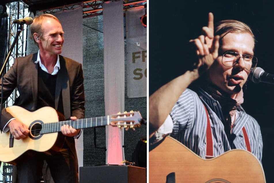 Norbert Leisegang )l.) von Keimzeit und der echte Gerhard Gundermann (r.) (Bildmontage)