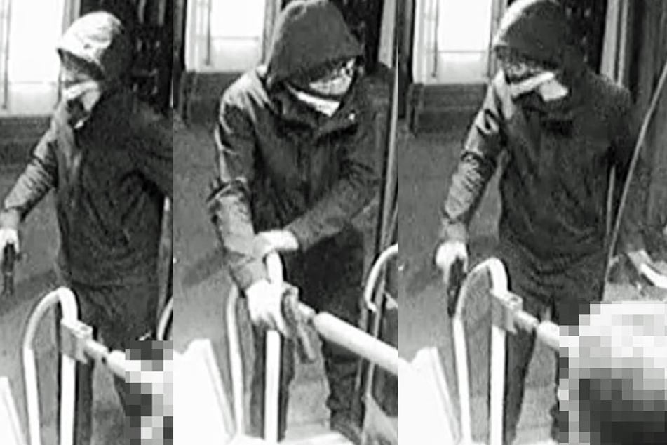 Die Montage zeigt drei Screenshots des Videos, mit dem die Polizei nach dem Täter fahndet.