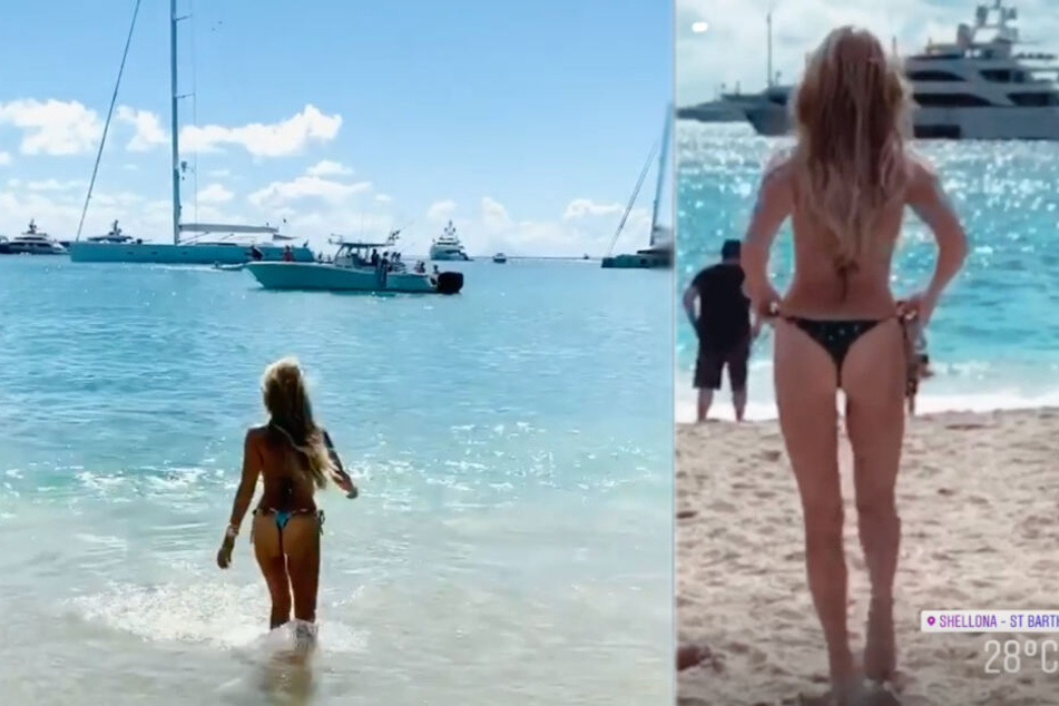 Die hübsche Niederländerin zeigt sich am Strand im knappen Bikini.