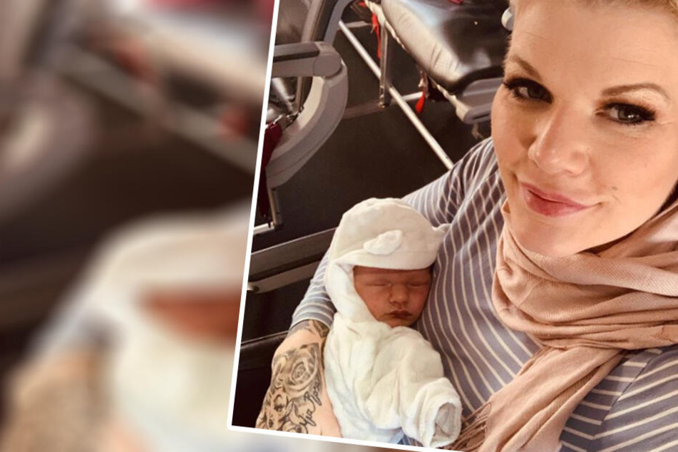 Kleiner Mann auf Reisen: Klein-Matty zusammen mit Mama Melanie im Flieger.