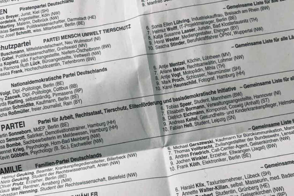 Der Wahlschein zur Europawahl trägt Namen wir Göbbels und Heß.