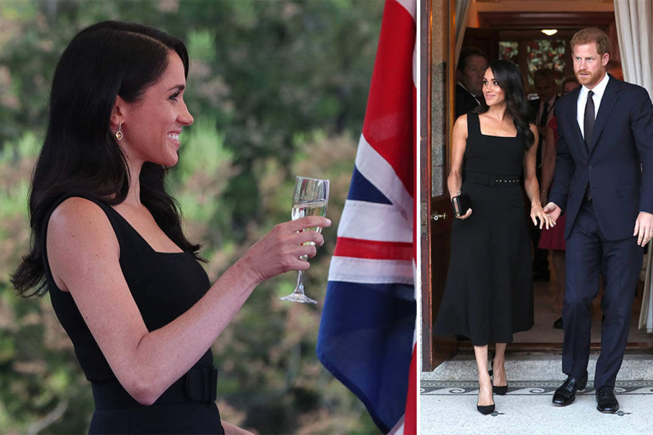 An ihrem ersten Abend in Dublin entschied sich Meghan für ein schwarzes Abendkleid, das vielen zu freizügig geschnitten war.