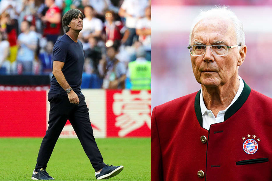 Franz Beckenbauer (r.) äußert sich zum frühzeitigen deutschen WM-Aus und Bundestrainer Jogi Löw (l.).